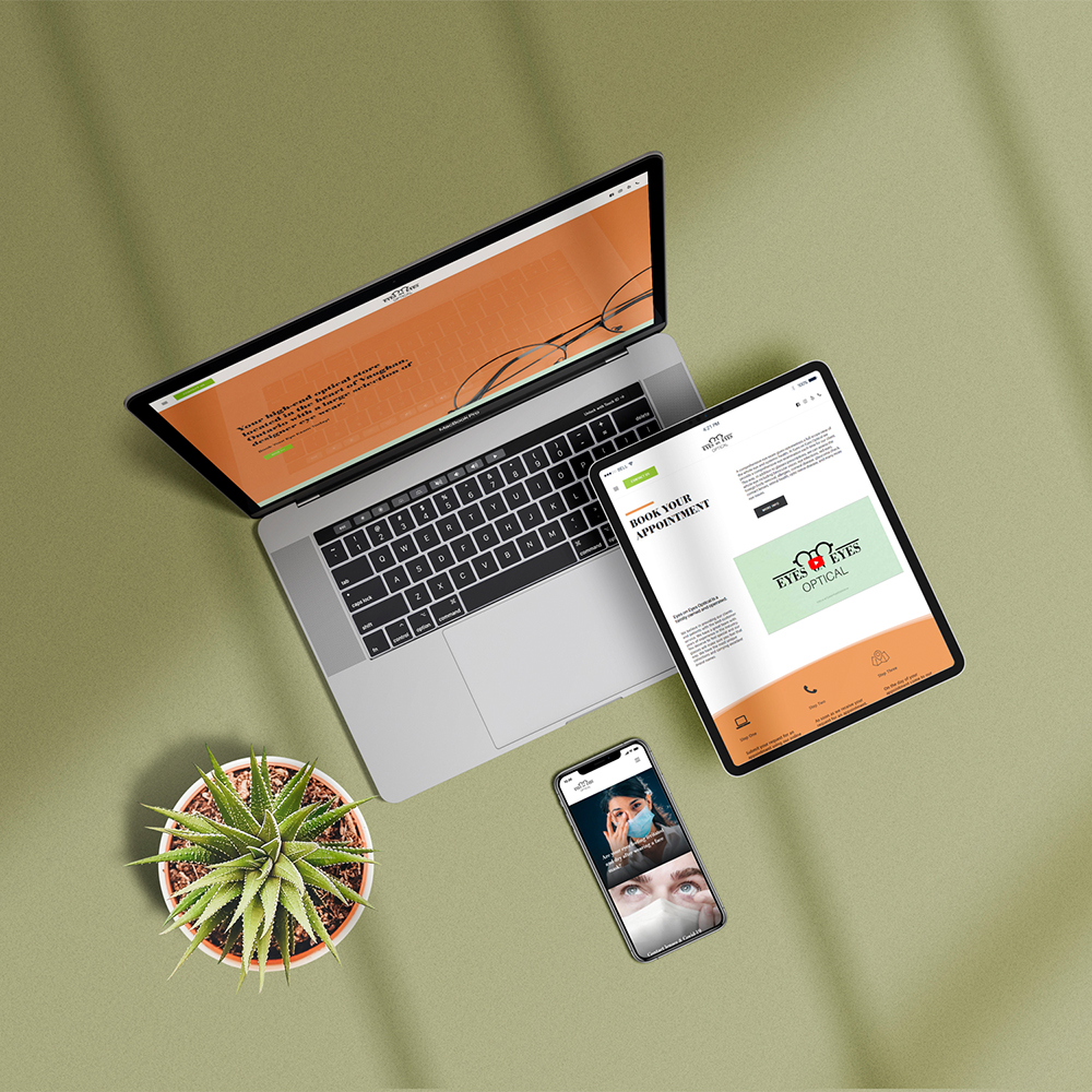 Eyes on Eyes Optical Store Website on Laptop, Tablet, and Mobile Mockup